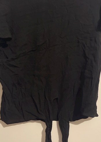 Drapeli Siyah Hamile Kısa Kollu Keten Gömlek - Görsel 2