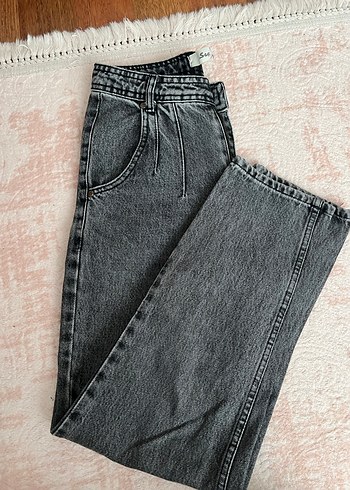 Gri Bol Kesim Kadın Kot Pantolon