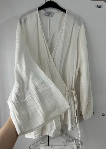 Beyaz Bohem Midi Kadın Sabahlık - Görsel 2