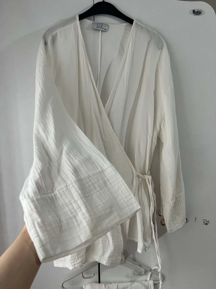 Beyaz Bohem Midi Kadın Sabahlık - Görsel 2