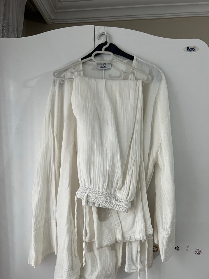 Beyaz Bohem Midi Kadın Sabahlık - Görsel 3