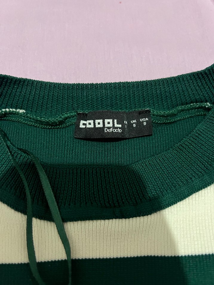 Çizgili Pamuk Kadın Triko Kazak - Görsel 3