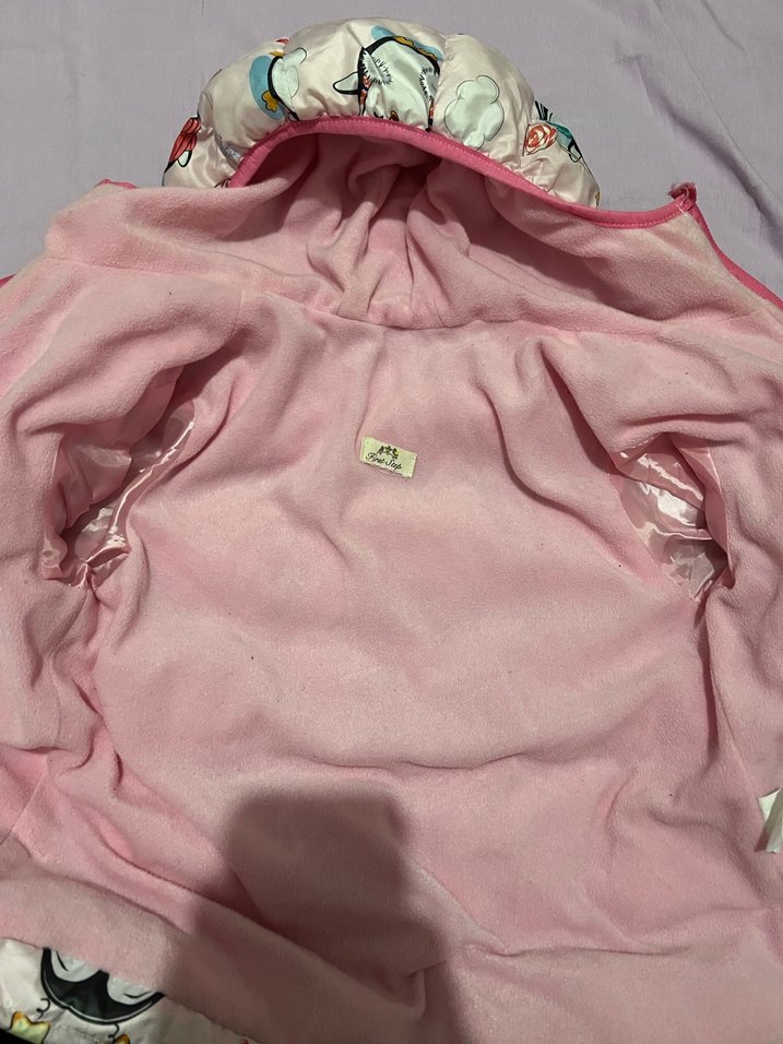 Kız Çocuk Pembe Baskılı Şişme Mont - Görsel 3