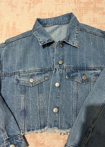 Düğmeli Mavi Kadın Denim Ceket - Görsel 3