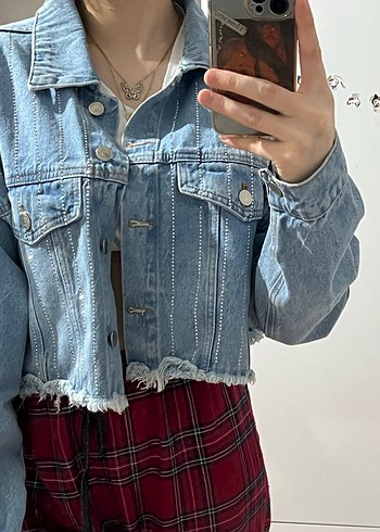 Düğmeli Mavi Kadın Denim Ceket - Görsel 6