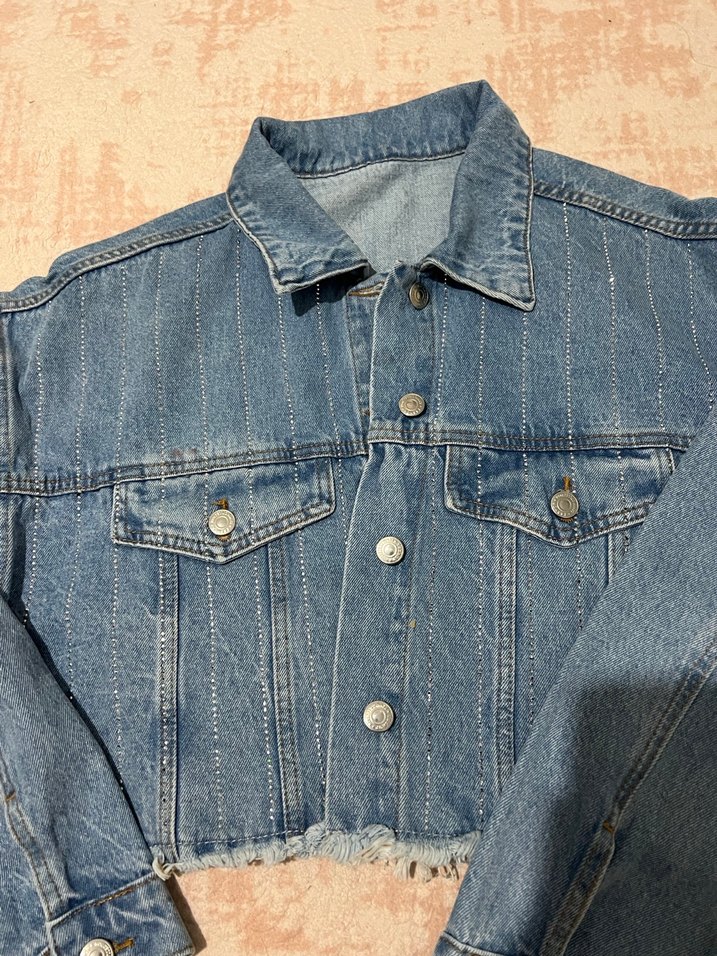 Düğmeli Mavi Kadın Denim Ceket - Görsel 3