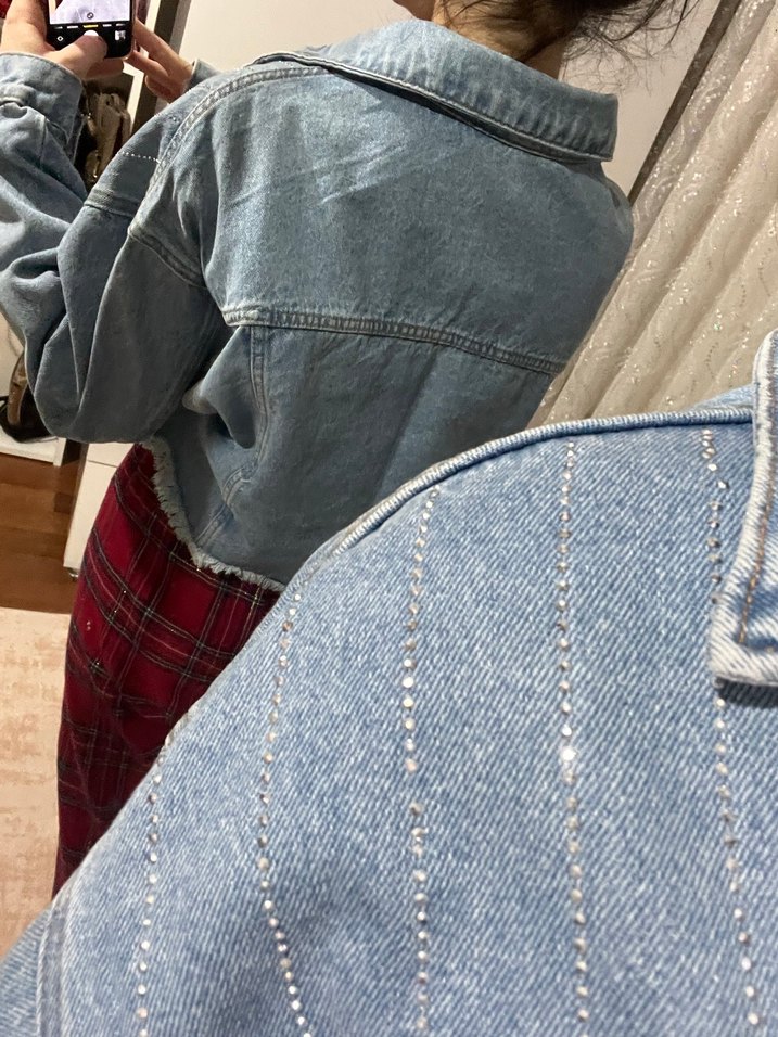 Düğmeli Mavi Kadın Denim Ceket - Görsel 5