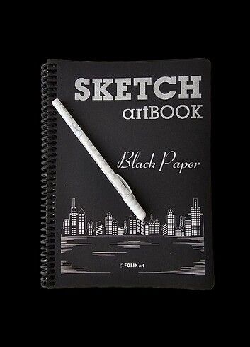 Siyah Yapraklı Defter + Beyaz Jel Kalem 
