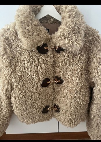 xs Beden Bej Kadın Yün Detaylı Peluş Ceket Zara