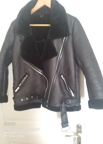 Kürklü Siyah Deri Biker Ceket