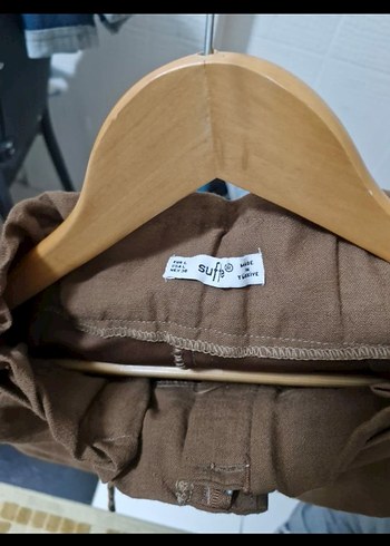 Kemerli Kahverengi Keten Mini Şort - Görsel 2