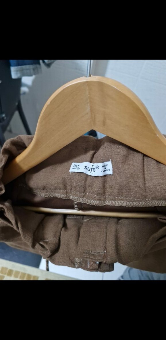 Kemerli Kahverengi Keten Mini Şort - Görsel 2