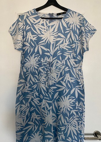 Bohem V Yaka Mavi Baskılı elbise - Görsel 12