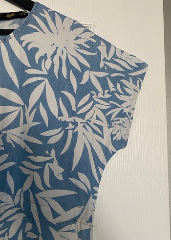 Bohem V Yaka Mavi Baskılı elbise - Görsel 7