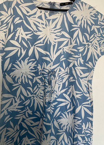 Bohem V Yaka Mavi Baskılı elbise - Görsel 3