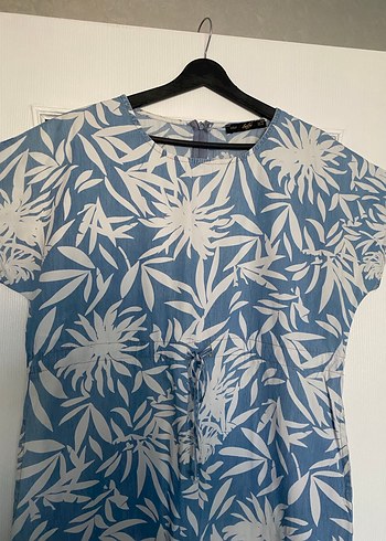 Bohem V Yaka Mavi Baskılı elbise - Görsel 6