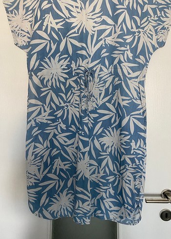 Bohem V Yaka Mavi Baskılı elbise - Görsel 2