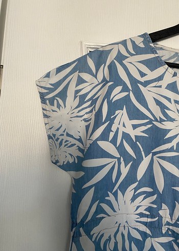 Bohem V Yaka Mavi Baskılı elbise - Görsel 13