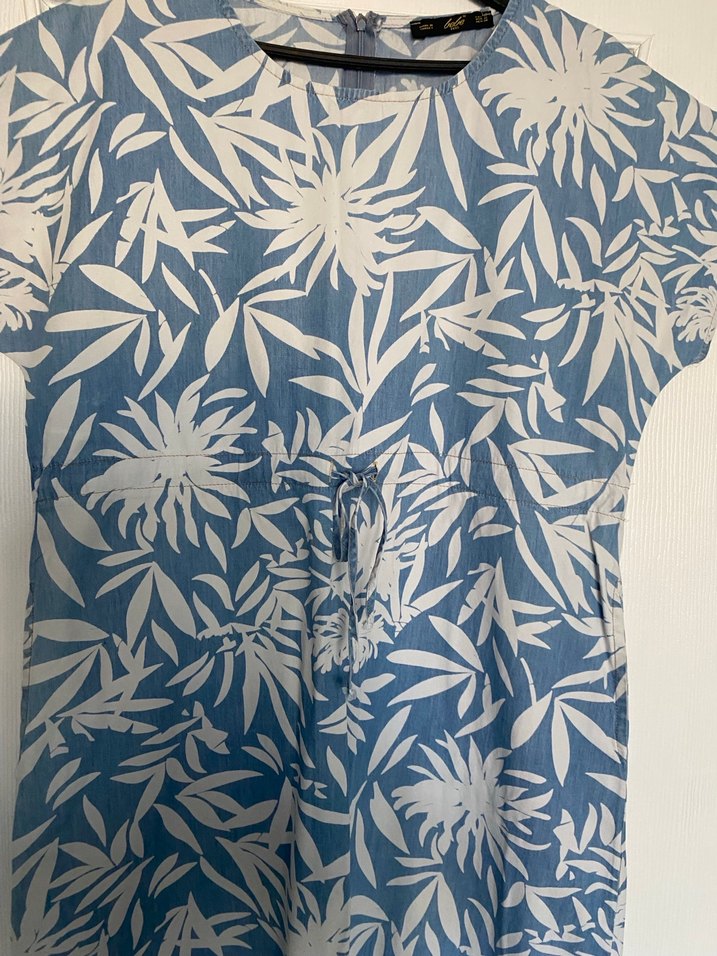 Bohem V Yaka Mavi Baskılı elbise - Görsel 3