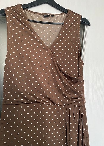 Kahverengi Puantiyeli V Yaka Midi Elbise - Görsel 3