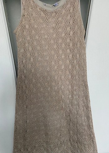 Bej Dantelli Triko Uzun Elbise - Görsel 2