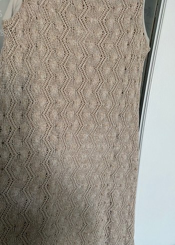 Bej Dantelli Triko Uzun Elbise - Görsel 3