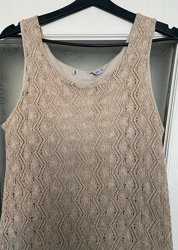 Bej Dantelli Triko Uzun Elbise - Görsel 5