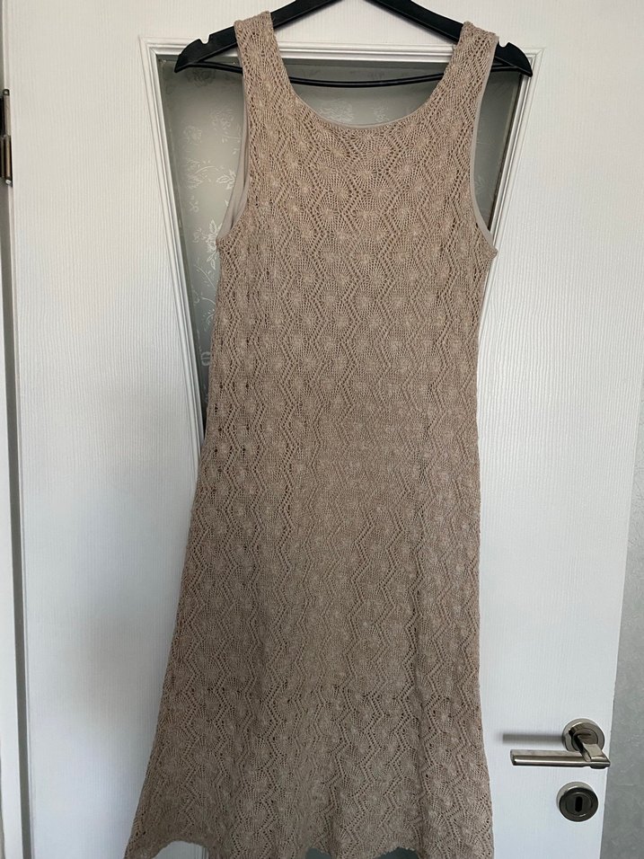 Bej Dantelli Triko Uzun Elbise - Görsel 4