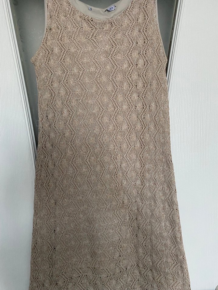 Bej Dantelli Triko Uzun Elbise - Görsel 2