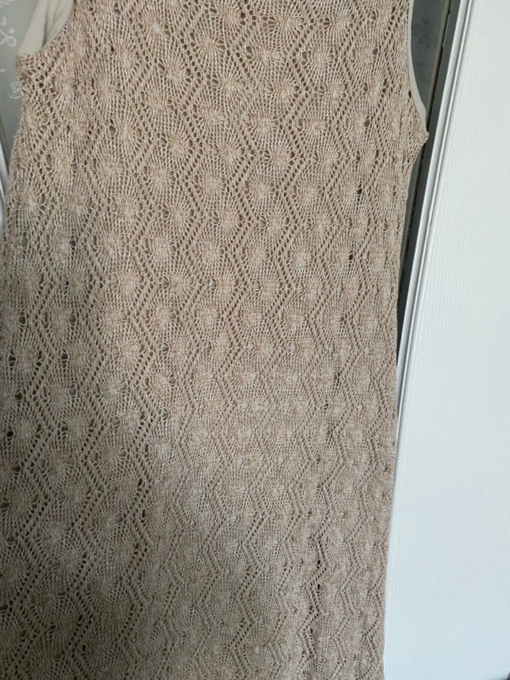 Bej Dantelli Triko Uzun Elbise - Görsel 3
