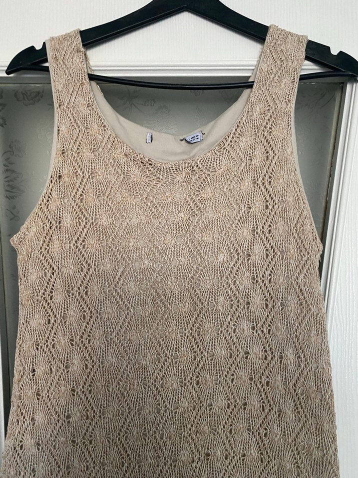 Bej Dantelli Triko Uzun Elbise - Görsel 5