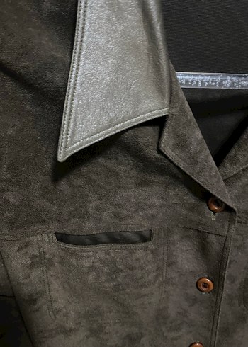 Düğmeli Süet Gri Kadın Gömlek - Görsel 8