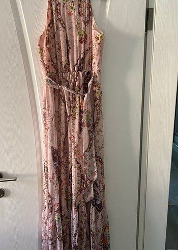 Pembe Bohem Yılan Desenli Uzun Elbise - Görsel 5