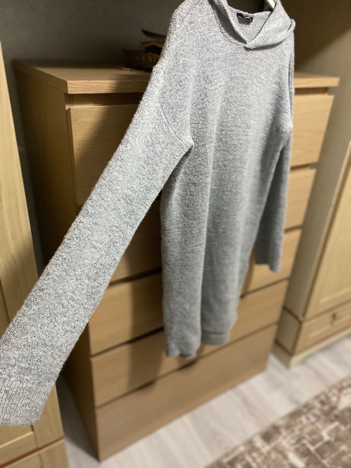 Gri Kadın Uzun Kollu Örgü Kazak - Görsel 4