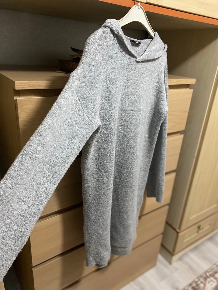 Gri Kadın Uzun Kollu Örgü Kazak - Görsel 3