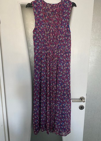 V Yaka Pileli Uzun Bohem Elbise - Görsel 7