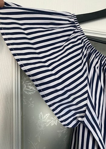 Gri Çizgili Midi Kadın Elbise - Görsel 8