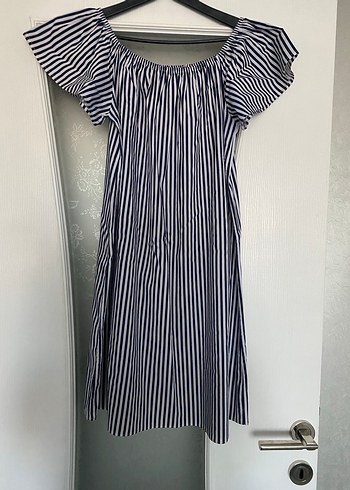 Gri Çizgili Midi Kadın Elbise - Görsel 2