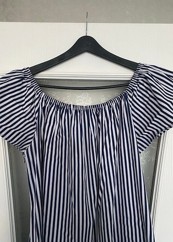 Gri Çizgili Midi Kadın Elbise - Görsel 5