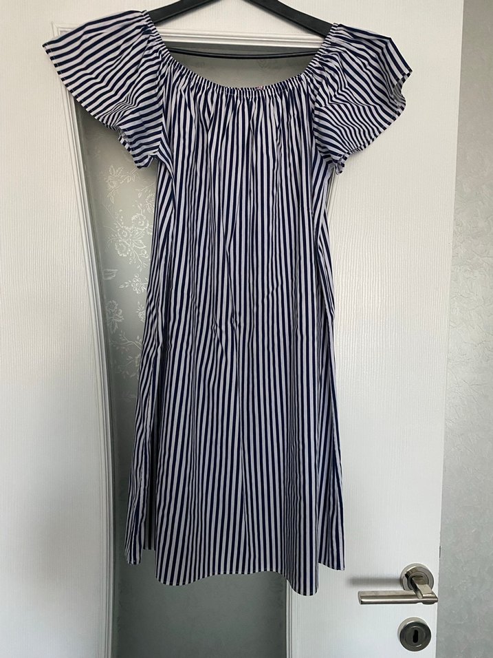 Gri Çizgili Midi Kadın Elbise - Görsel 2