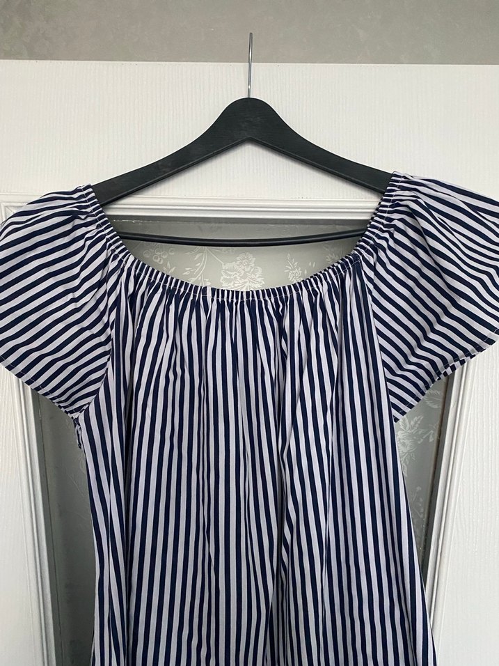 Gri Çizgili Midi Kadın Elbise - Görsel 5