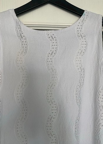 Dantel Detaylı Beyaz Kolsuz Midi Elbise - Görsel 7