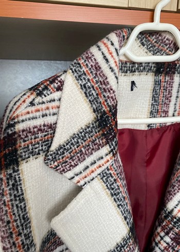 Kadın Ekose Midi Düğmeli Ceket - Görsel 5