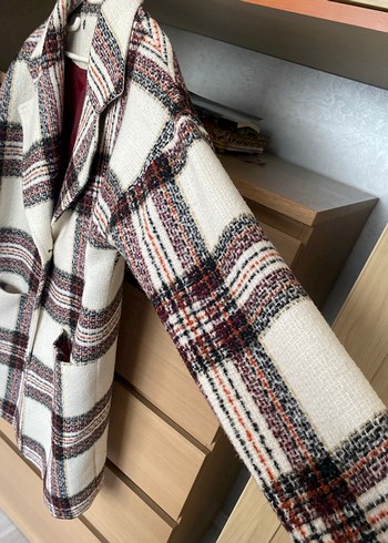 Kadın Ekose Midi Düğmeli Ceket - Görsel 9