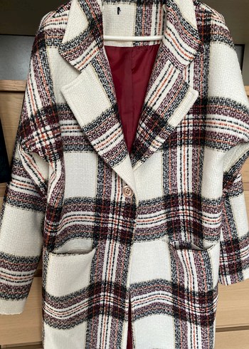 Kadın Ekose Midi Düğmeli Ceket - Görsel 8