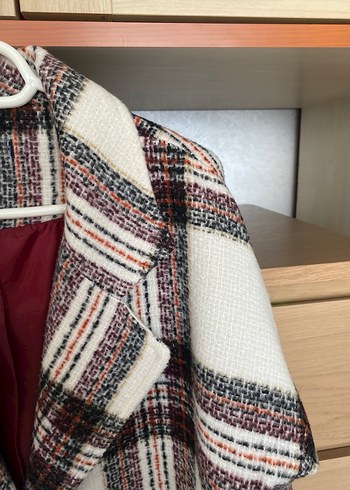 Kadın Ekose Midi Düğmeli Ceket - Görsel 4