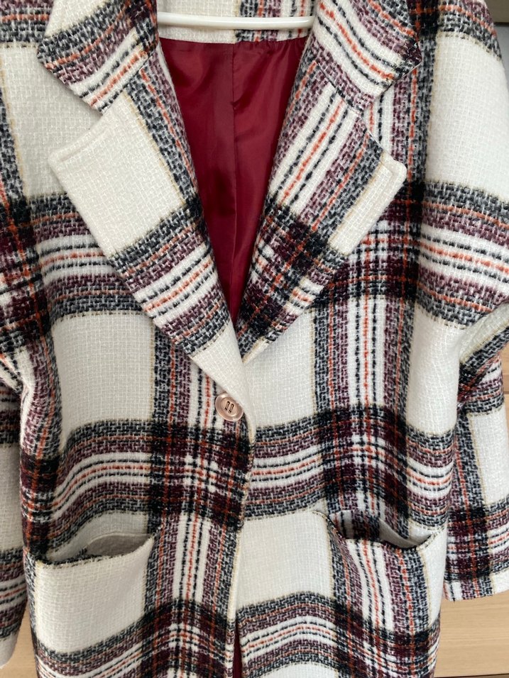Kadın Ekose Midi Düğmeli Ceket - Görsel 3