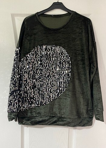 Payet Detaylı yeşil Kadın Bluz - Görsel 2