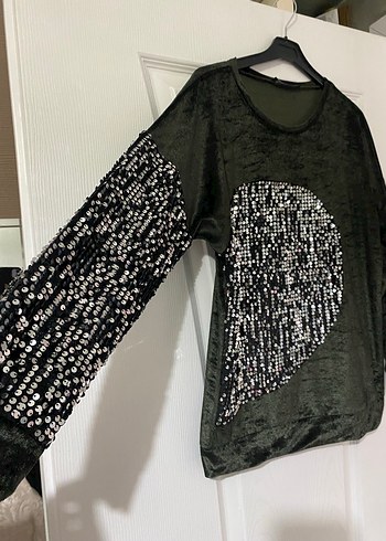 Payet Detaylı yeşil Kadın Bluz - Görsel 4