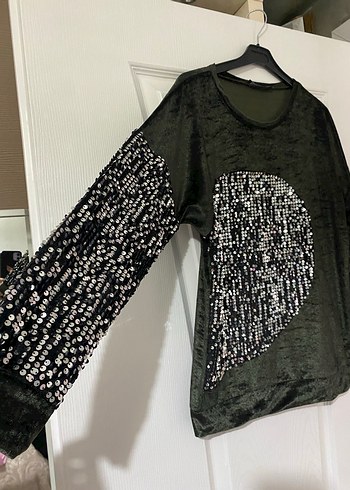 Payet Detaylı yeşil Kadın Bluz - Görsel 3